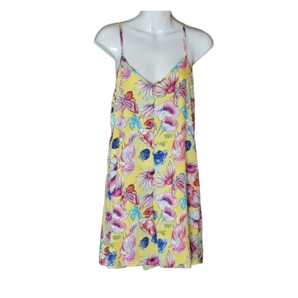 Doo b doo b floral fruit rabbit butterfly yellow print romper size Large